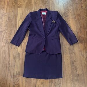 Kasper Petite Skirt Suit Set Women's Purple 12P Two Piece Blazer & Skirt Career